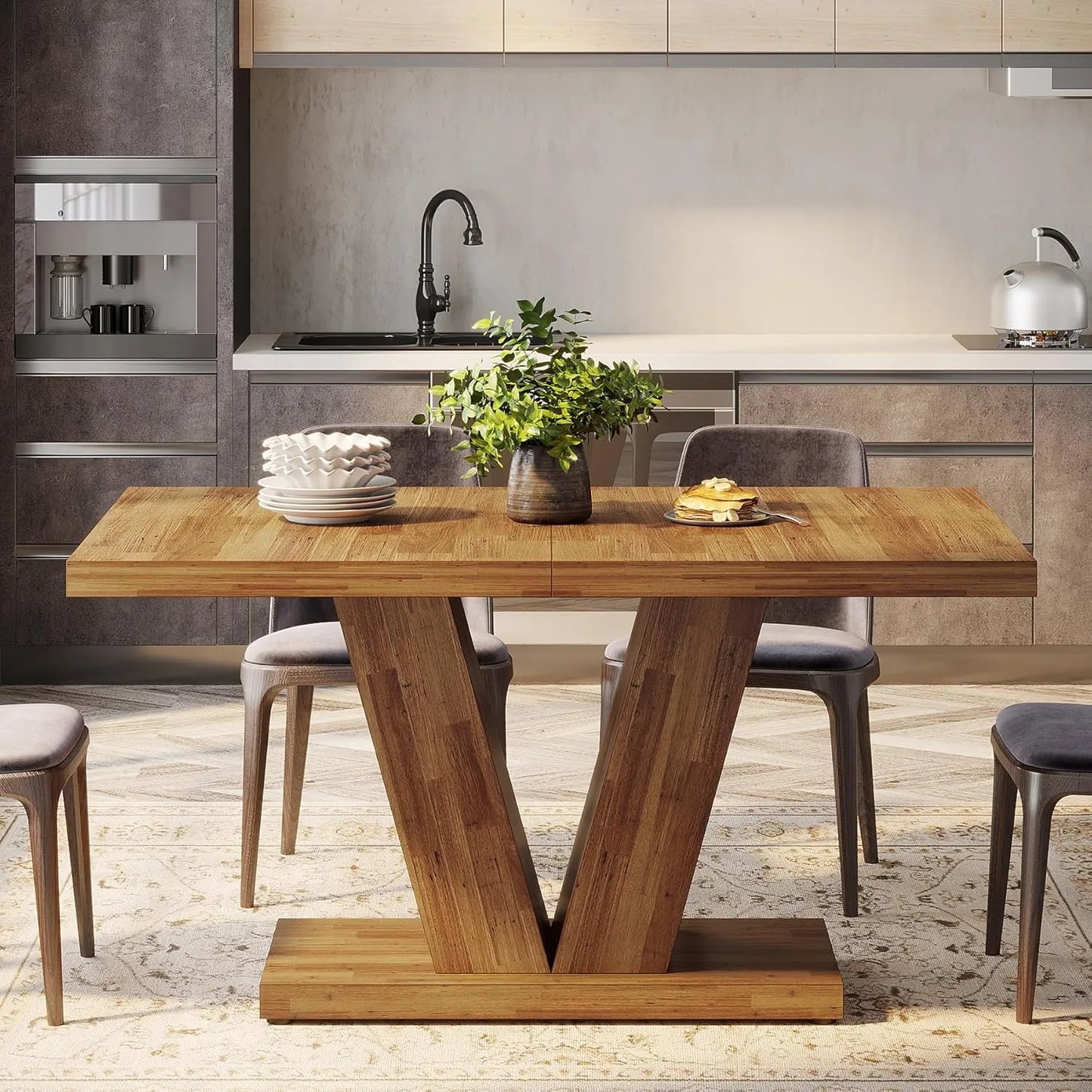 LITTLE TREE 47 Inch Farmhouse Pedestal Dining Table