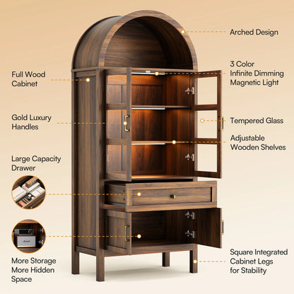 71" Arched Wood Storage Cabinet with Dimmable LED Lights