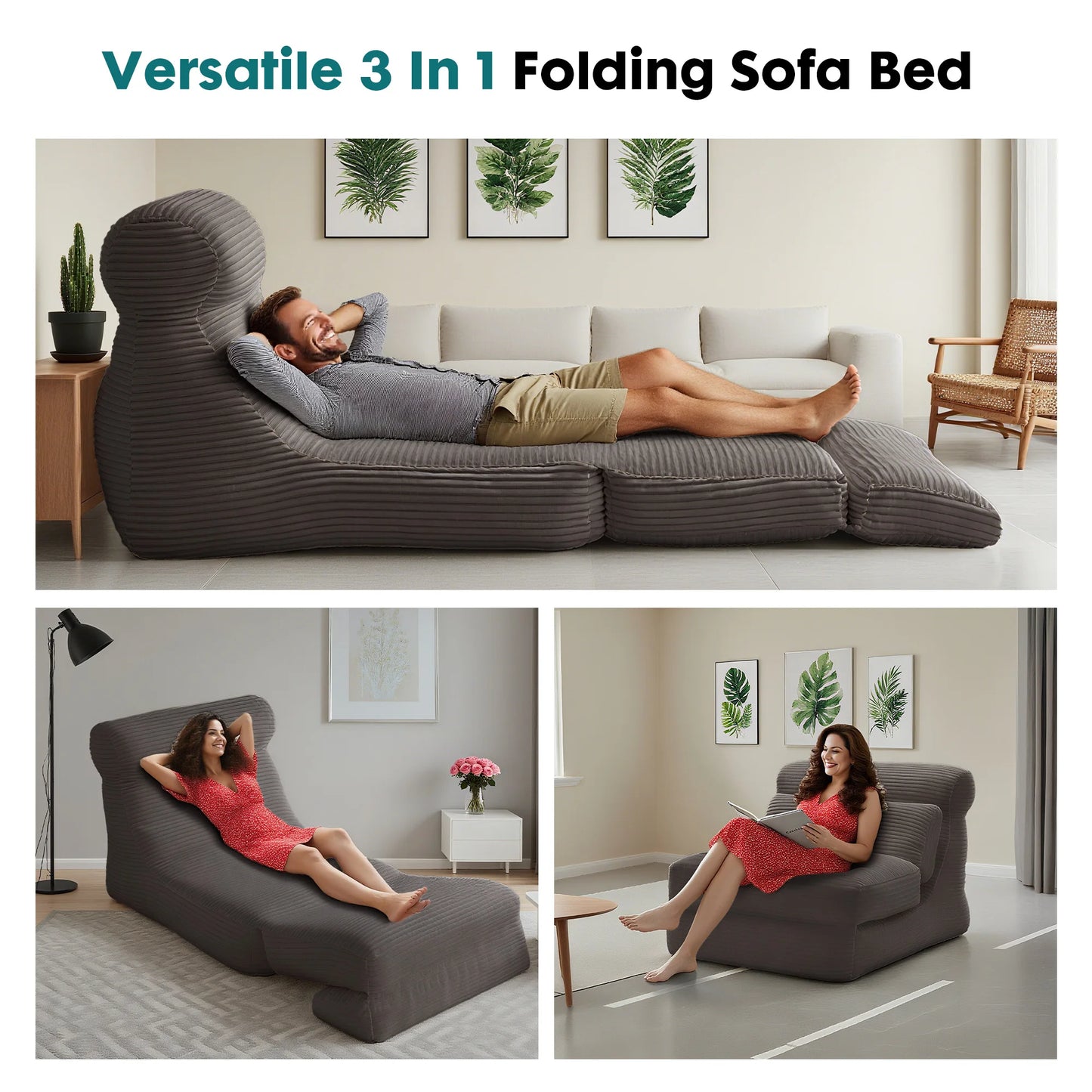 Modern Corduroy Ergonomic Convertible Sleeper Chair