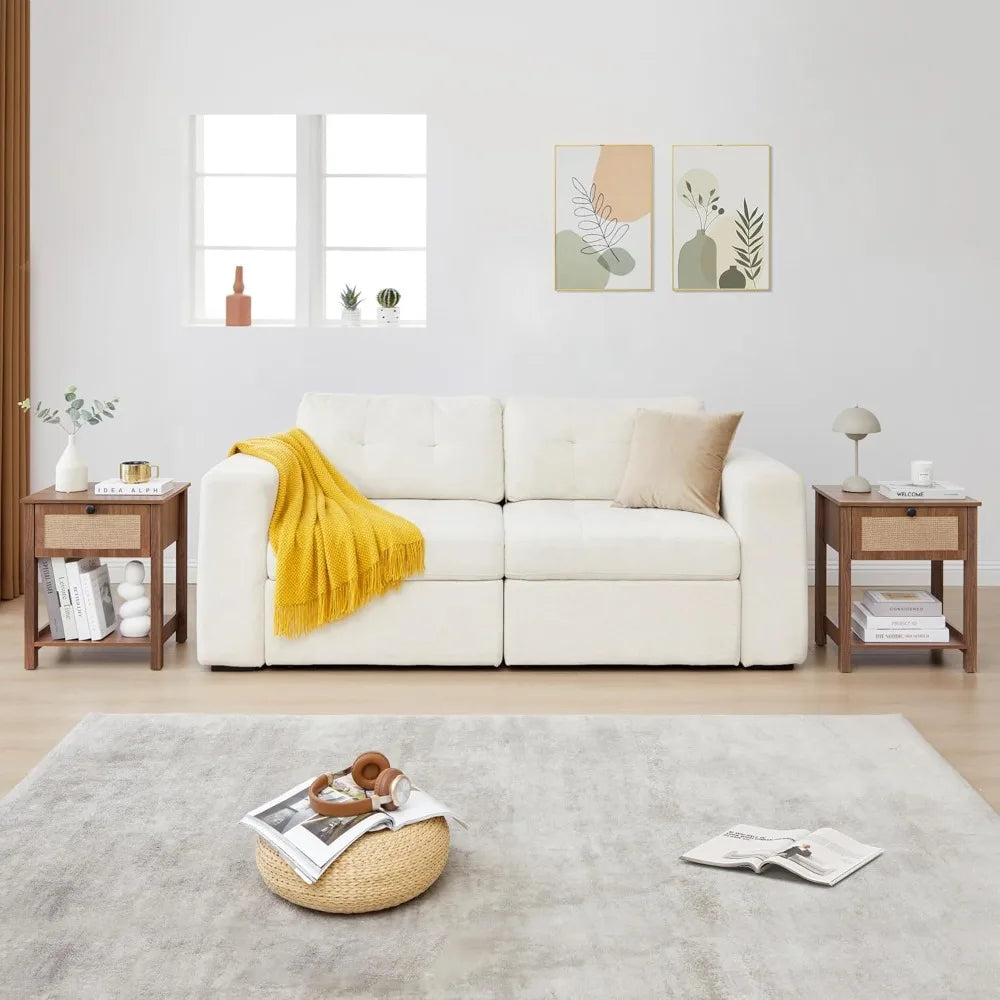 Modern Flax Wood Nightstand with Drawer