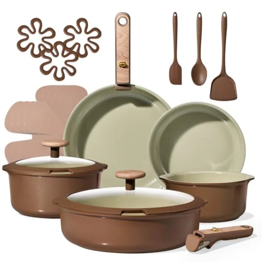 Ceramic Nonstick Cookware Set with Detachable Handle