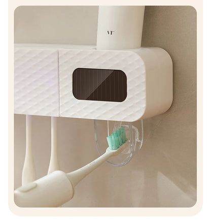 Smart Wall-Mounted Toothbrush Rack Toothpaste Dispenser 3-Slot