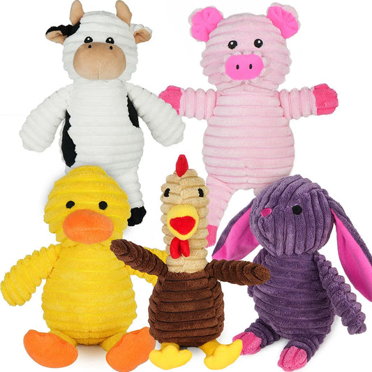 5-Pack Plush Animal Squeaky Dog Toys