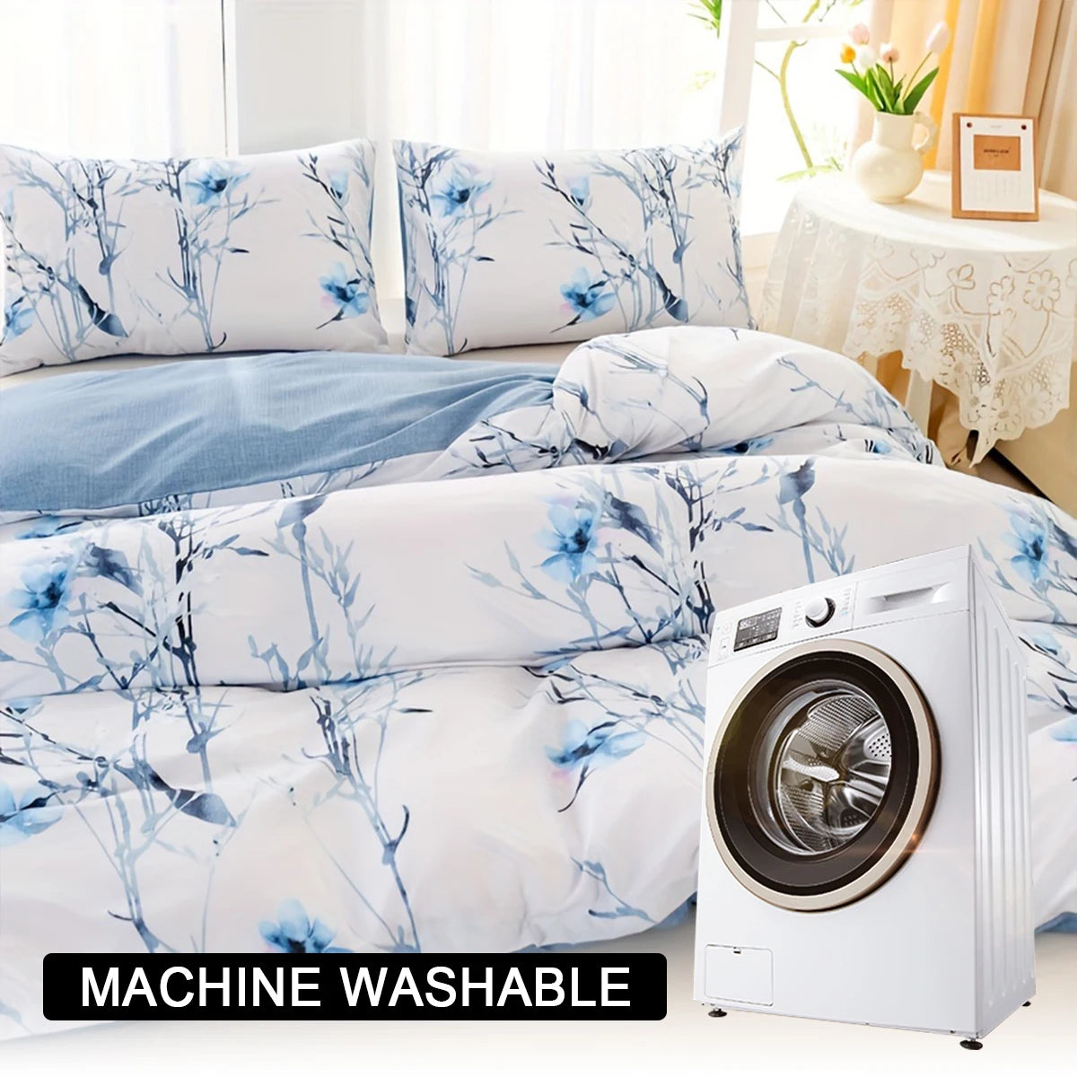 Soft Floral Leaf Duvet Cover Set