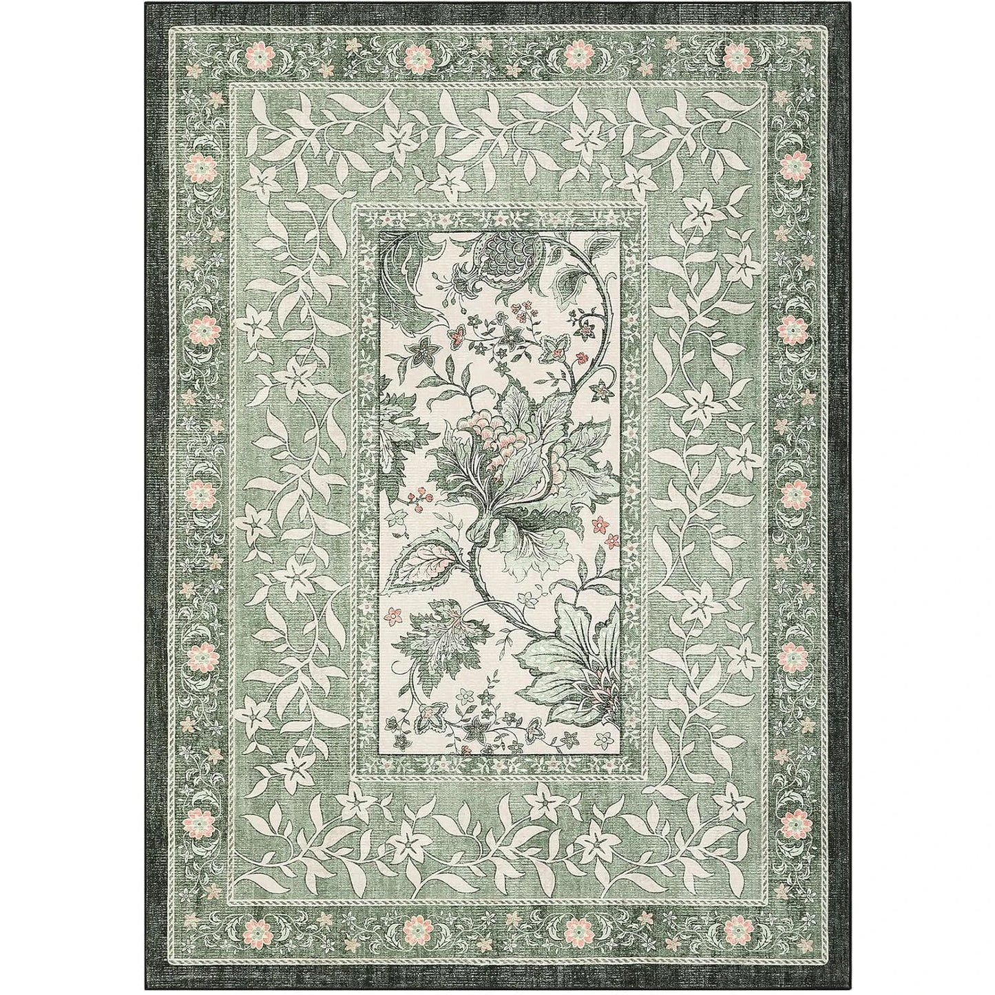Vintage Floral Washable Area Rug & Hallway Runner