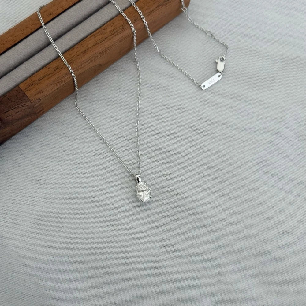 Oval Moissanite Sterling Silver Pendant Necklace