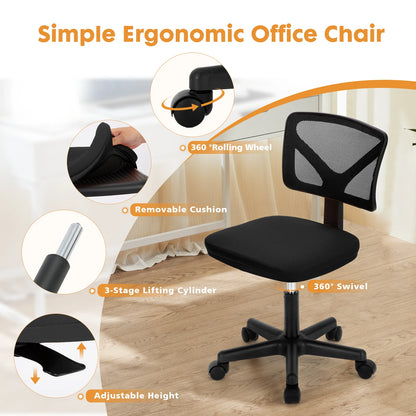 Mesh Armless Office Chair Lumbar Support Swivel