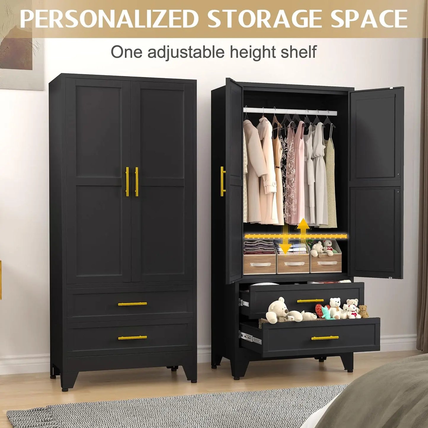 71 Inch Steel Armoire Wardrobe Closet Cabinet
