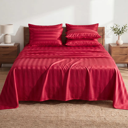 Elegant Striped Satin Sheet and Pillowcase Set