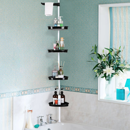 4-Tier Corner Shower Caddy – Extra Tall Adjustable Tension Pole (101.6"–122" H)