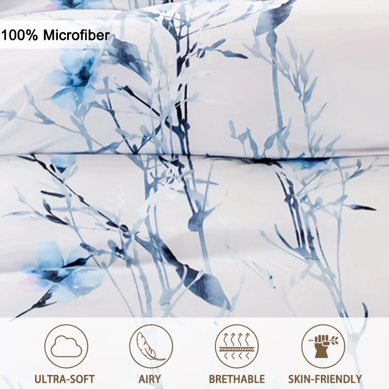 Soft Floral Leaf Duvet Cover Set