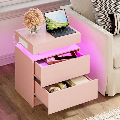 Modern Black LED Nightstand Set Bedside