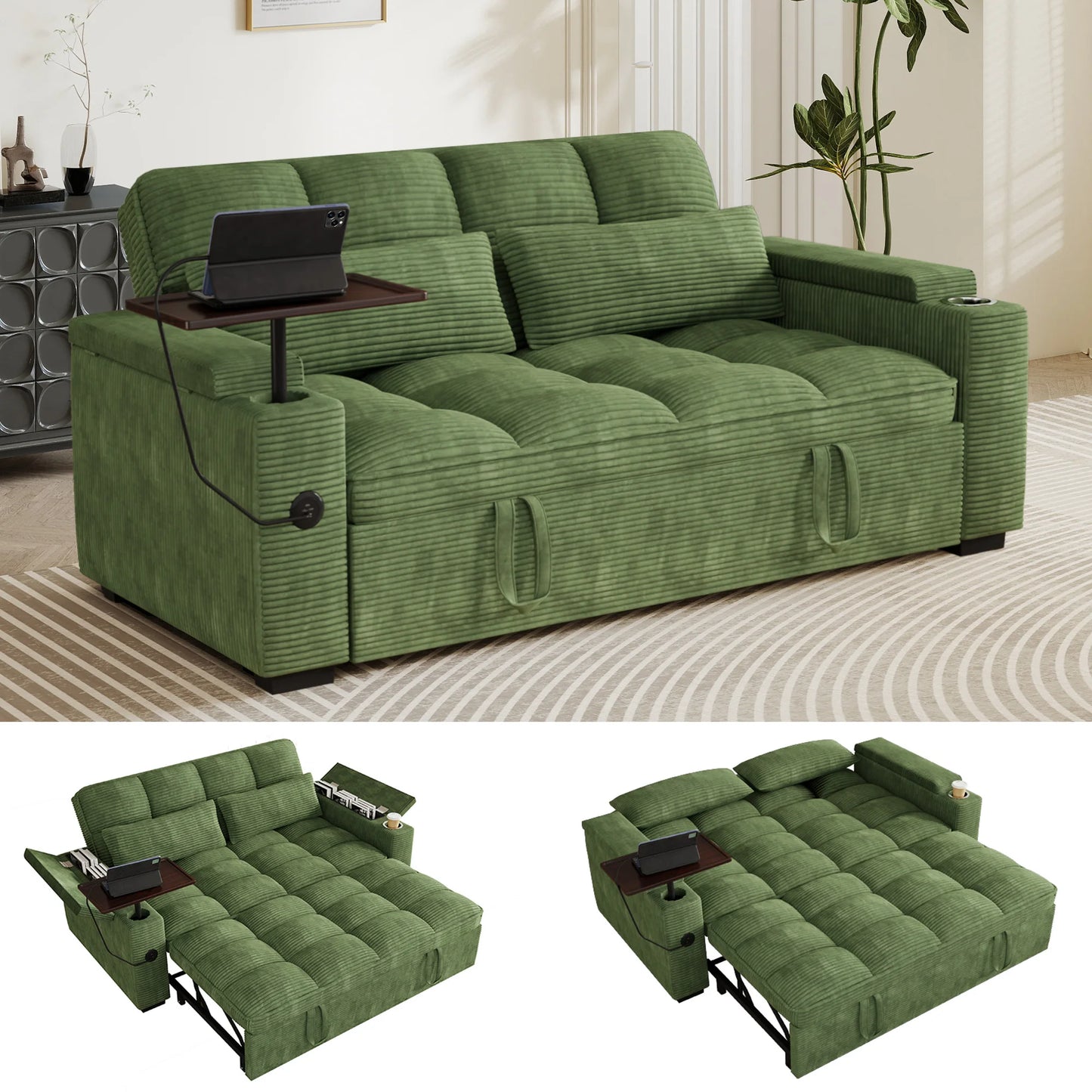 Convertible Sofa Bed Swivel Side Table