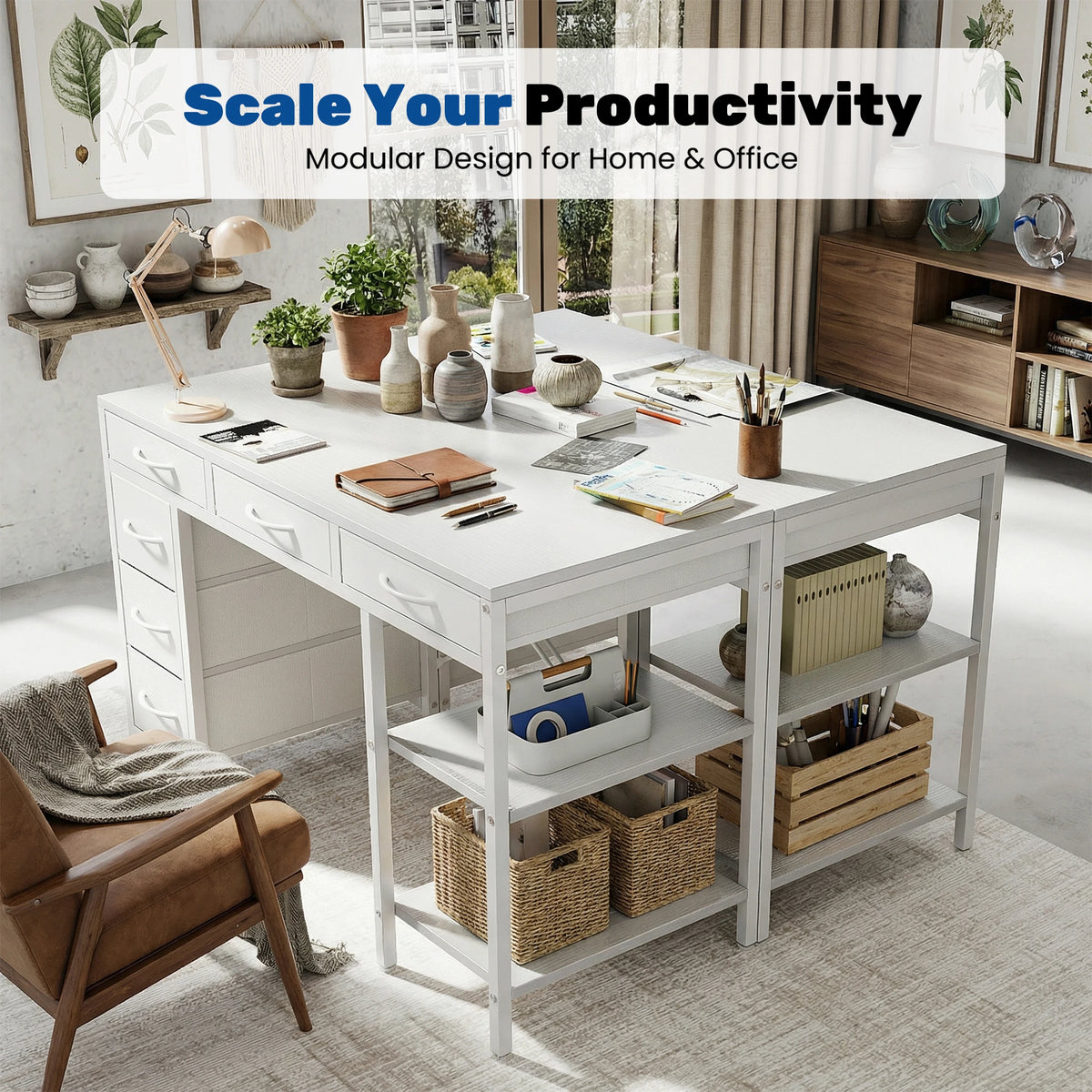 Reversible 47 Inch Office Desk Storage Shelves