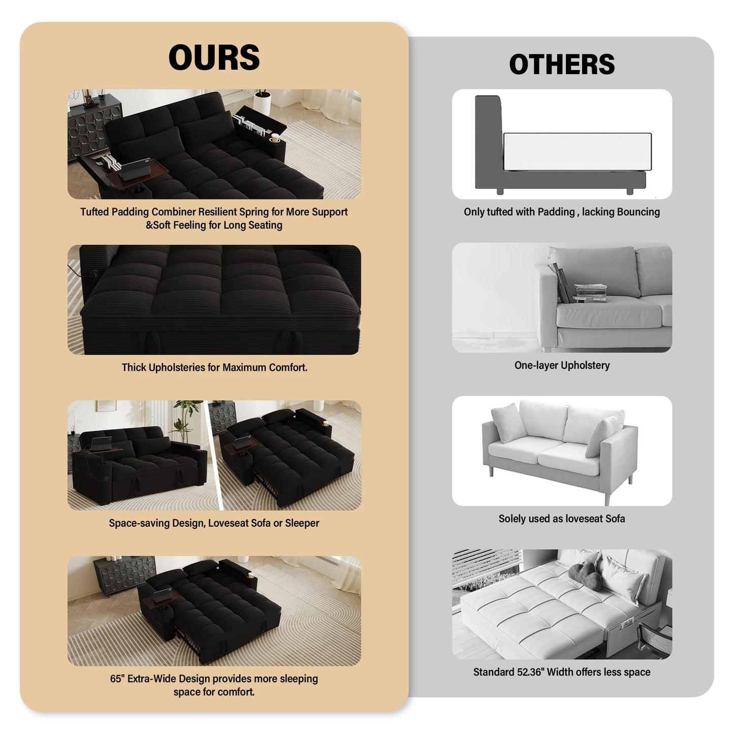 Convertible Sofa Bed Swivel Side Table