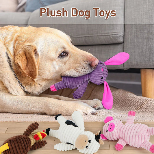 5-Pack Plush Animal Squeaky Dog Toys