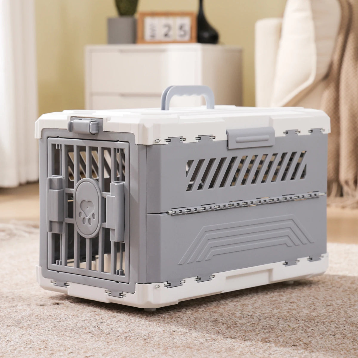Foldable Pet Carrier Crate with Secure Lock Door & Anti-Slip Mat – Portable Travel Kennel