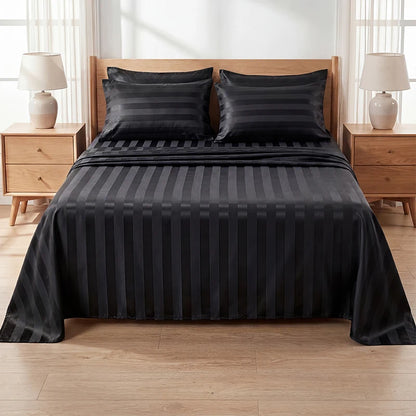 Elegant Striped Satin Sheet and Pillowcase Set