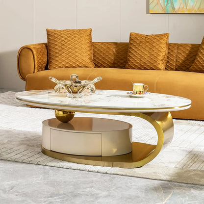 Luxury Oval Faux Marble Coffee Table