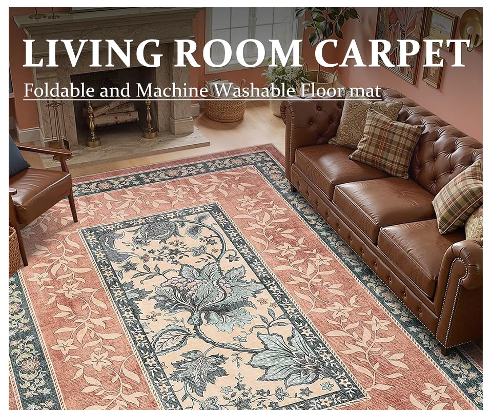 Vintage Floral Washable Area Rug & Hallway Runner