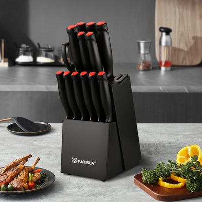 15-Piece Kitchen Knife Block Set w Sharpener
