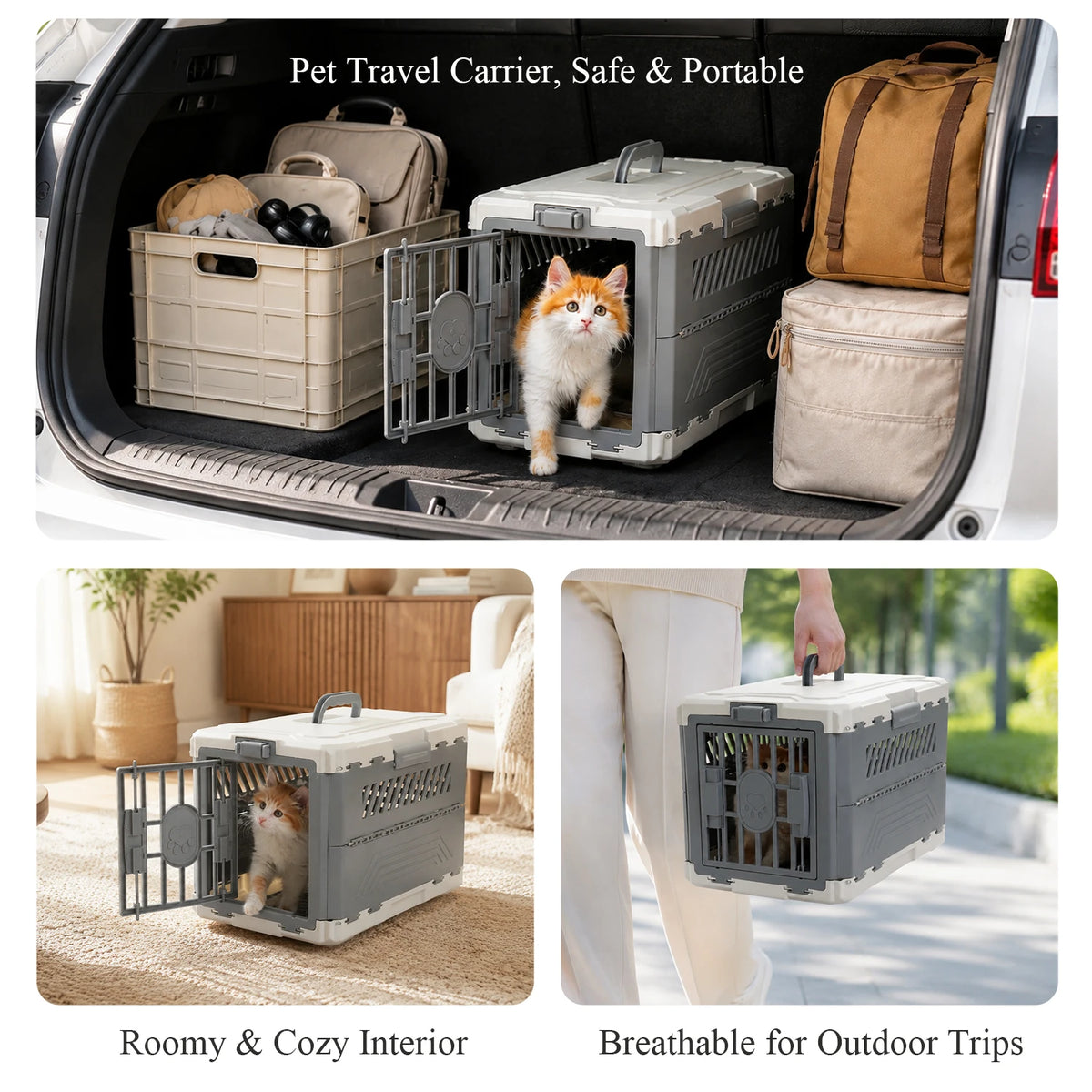 Foldable Pet Carrier Crate with Secure Lock Door & Anti-Slip Mat – Portable Travel Kennel