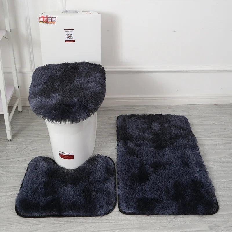 Non-Slip Bathtub Decor Carpet Set – 3-Piece Toilet Lid Cover & Bath Mat