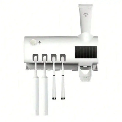 Wall-Mounted Smart Toothbrush Sanitizer – No-Drill Automatic Toothpaste Dispenser