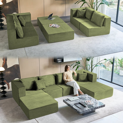 Large Modular Corduroy Sectional Sofa Sleeper Set