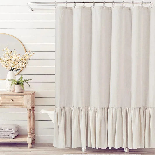 Farmhouse Linen Ruffle Shower Curtain Set