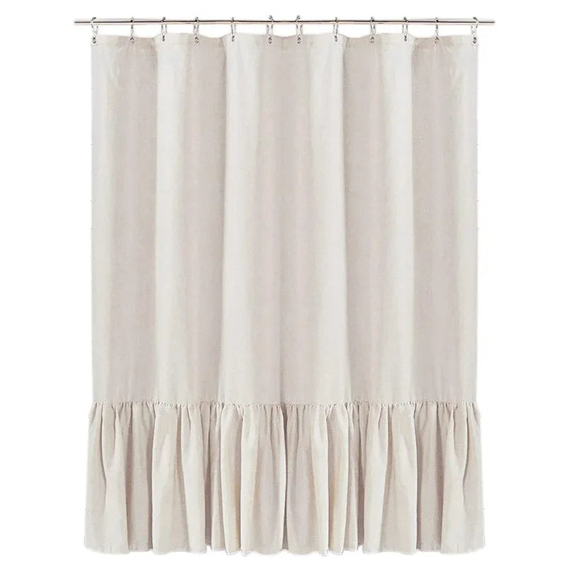 Farmhouse Linen Ruffle Shower Curtain Set
