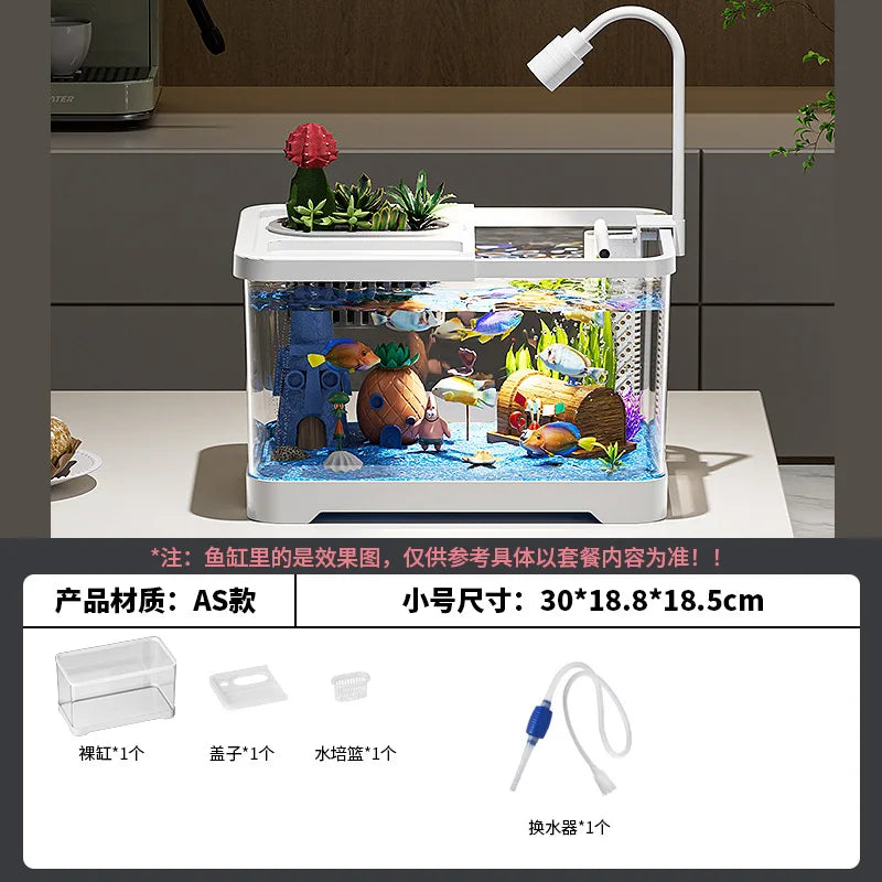 Self-Circulating Desktop Aquarium Kit – High-Transparency Mini Stream Tank for Office & Home