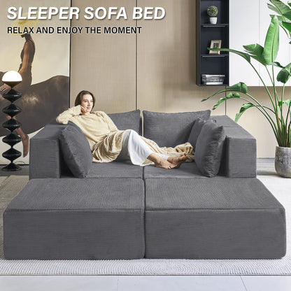 Large Modular Corduroy Sectional Sofa Sleeper Set