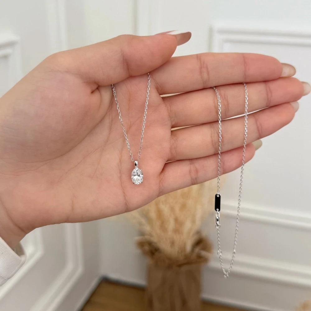 Oval Moissanite Sterling Silver Pendant Necklace