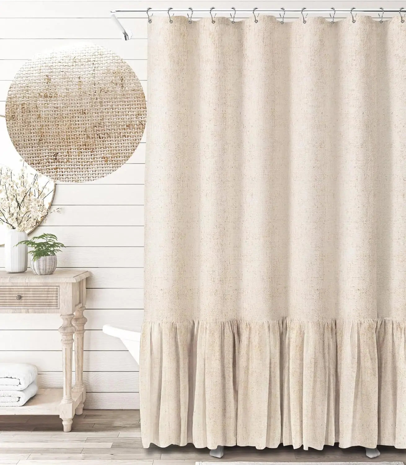 Farmhouse Linen Ruffle Shower Curtain Set