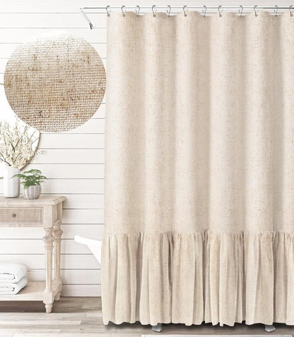 Farmhouse Linen Ruffle Shower Curtain Set