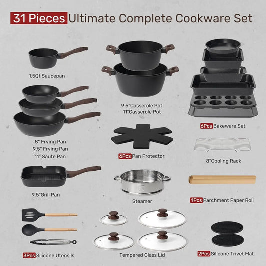 31-Piece Nonstick Cookware Set Pots Pans