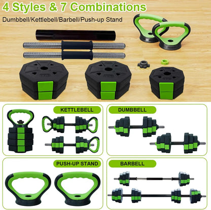 4-in-1 Adjustable Dumbbell Kettlebell Barbell Set