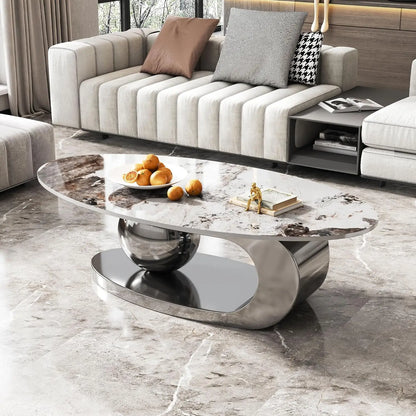 Luxury Oval Faux Marble Coffee Table