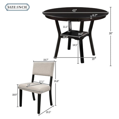 Classic 5-Piece Round Wooden Dining Table Set with 4 Side Chairs