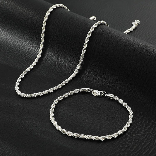 2pcs Silver Plated Necklace Bracelet Set